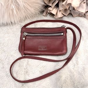 Fossil Pebbled Leather Burgundy Merlot Red Small Crossbody Bag Purse